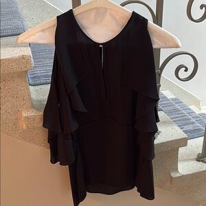 Elegant Black Ruffle cold shoulder top